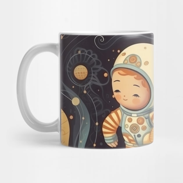 Cute Astronaut in Swirl of Fractal Patterns by Oddities Outlet